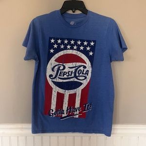 Pepsi~Blue Graphic Distressed T-Shirt